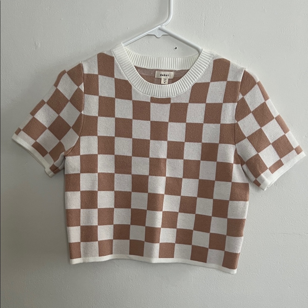 Debut Tan and White Checkered Sweater